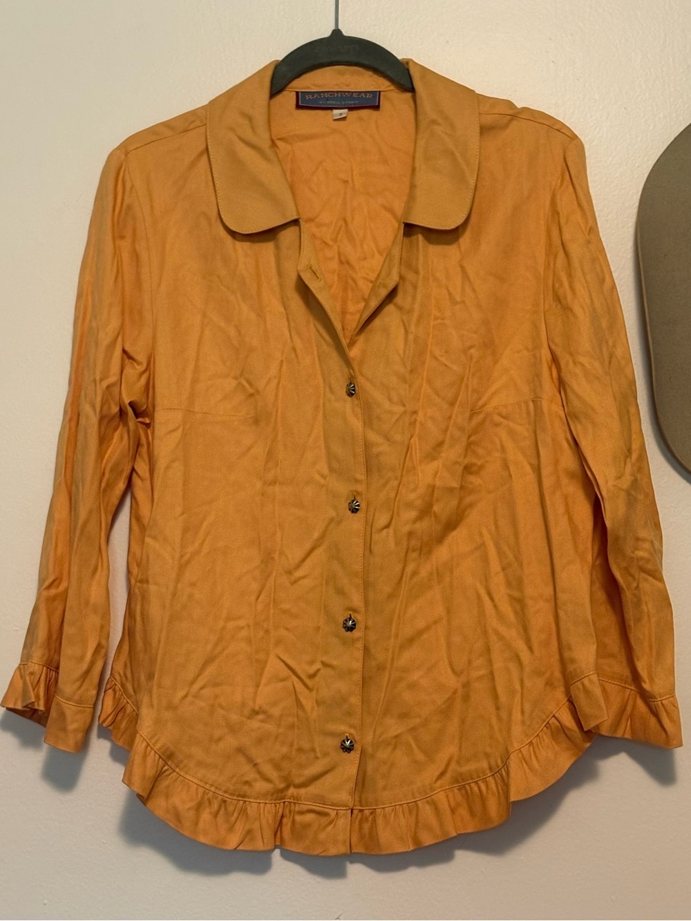 Double D Ranch Women's Mustard Button-Down Ruffle-Hem Shirt